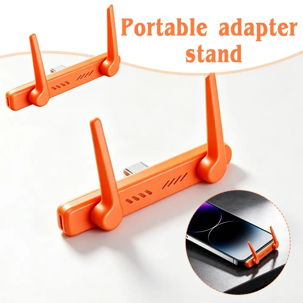 2-in-1 Fast Charging Stand Built-in Phone Stand 360° Rotating 100W Detachable Cable Converter Foldable Phone Bracket for Type-C
