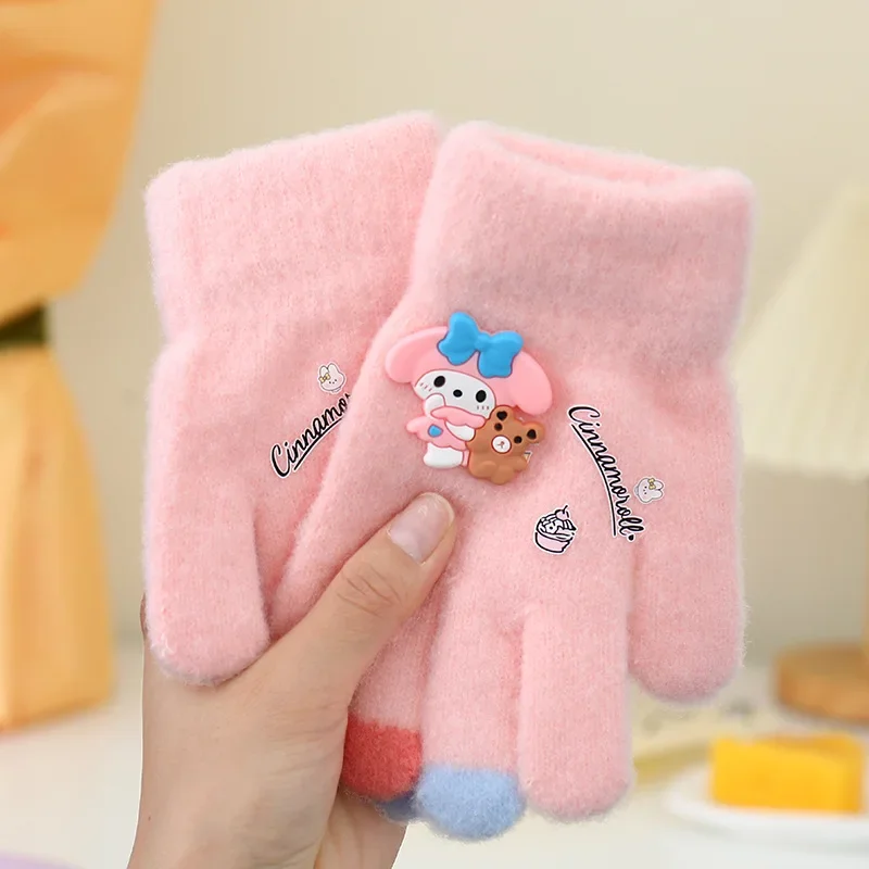 Sanrio Kawaii ถุงมือ Kuromi My Melody เย็นฤดูหนาวถุงมือ Plush หน้าจอสัมผัส WARM เด็กคริสต์มาสของขวัญ