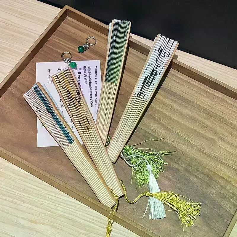 /PFU/Silk Chinese Japanese Folding Fan Bamboo Colorful Shank Classical Dance Fan Tassel Elegent Female Fan Home Decoration New
