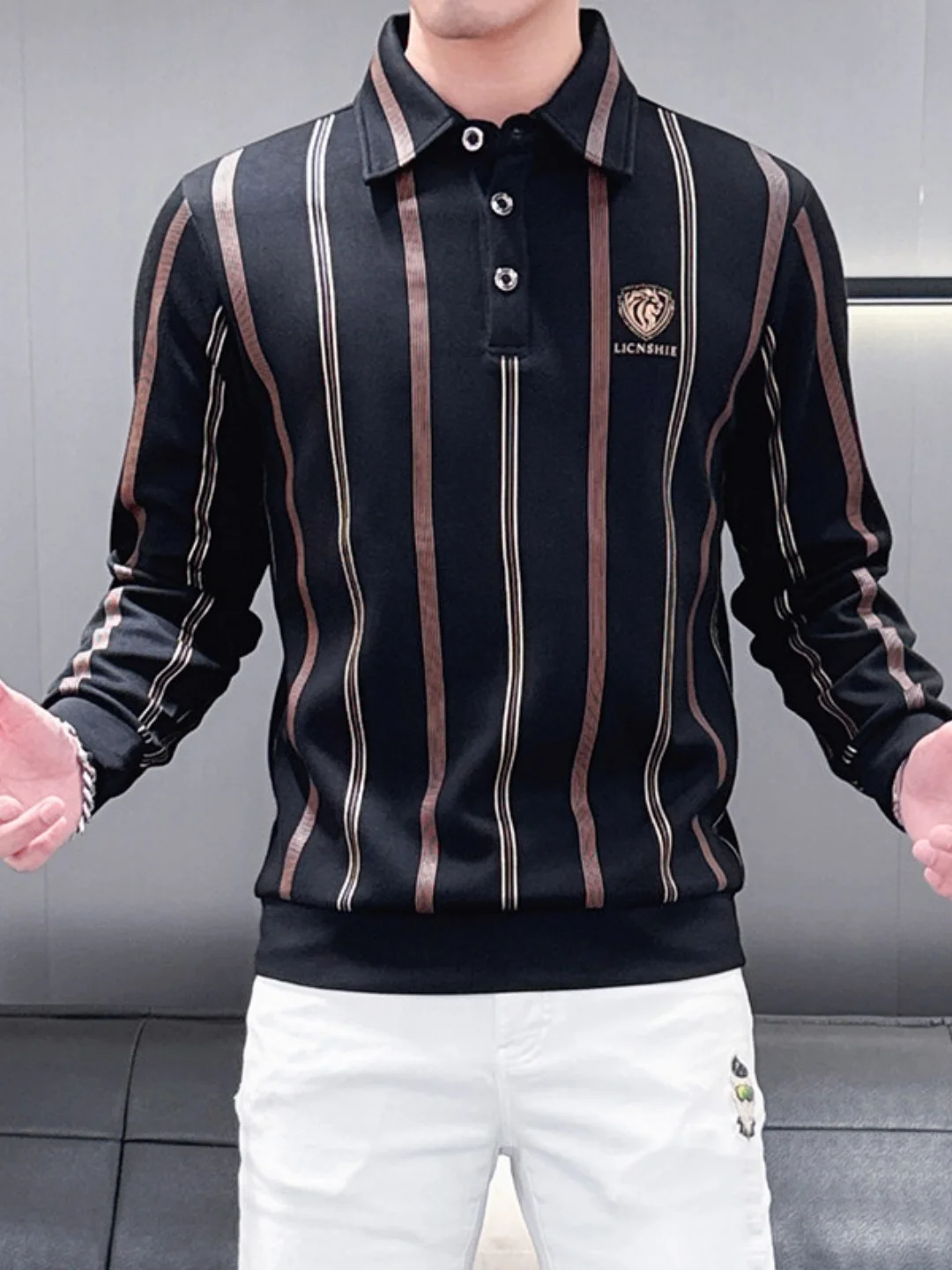 Camisa  de Manga Longa de Alta Qualidade para Homens, Casual, Slim Fit, Estilosa, Listrada, para a Primavera e Outono, Ro...