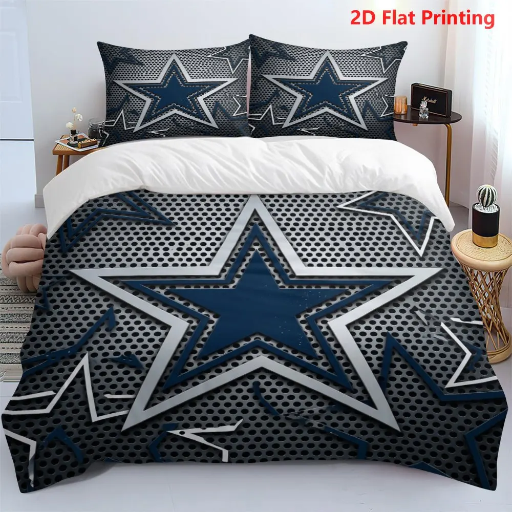 Dallas Cowboys Star-Shaped Quilt Cover Set Multi Size Quilt Cover Queen Size Bedroom Bedding Decoration Machine Washable Adult Boy Girl Bedroom