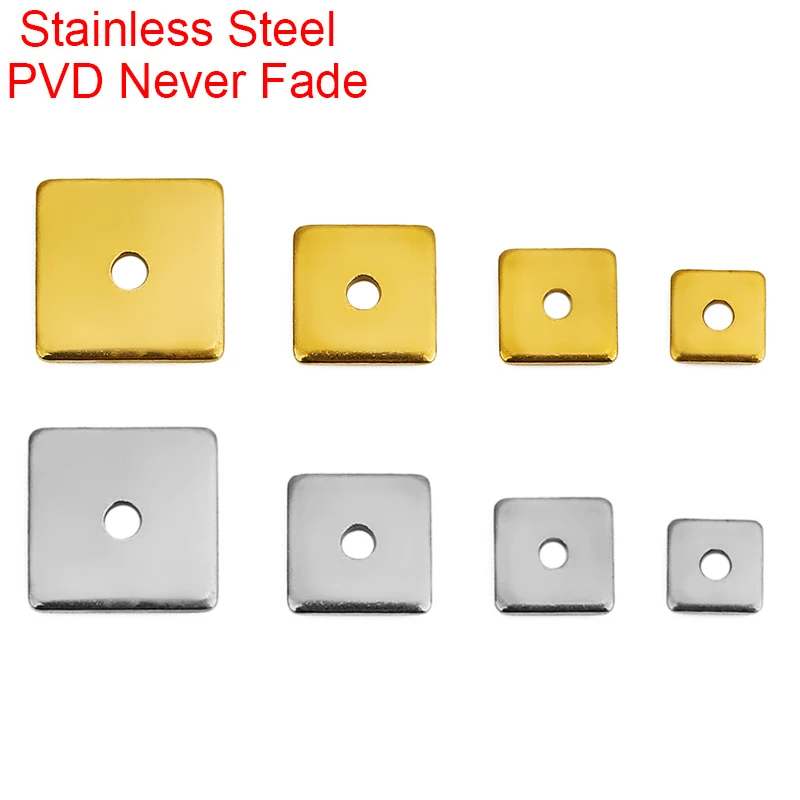 30pcs PVD Never Fade 4 5 6 8 mm Stainless Steel Spacer Beads Flat Thin Square Necklace Bracelet Beads Jewelry Making Findings