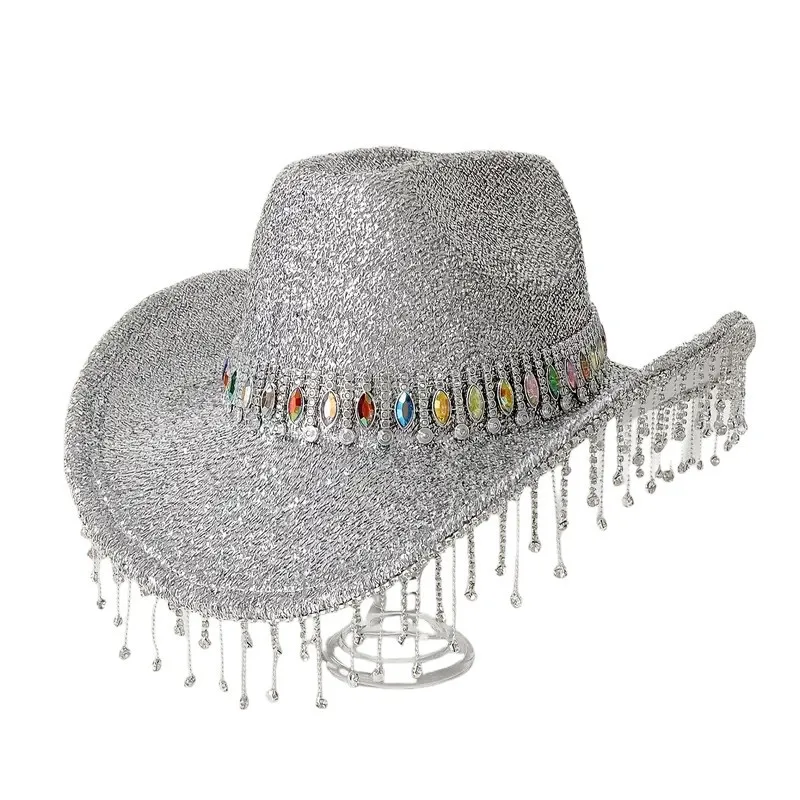 홍루안 글리터 코스튬 모자 성인용 & 카우보이 모자 여성용 라인스톤, 카우보이 코스프레 여성 액세서리 & 카우걸 캡