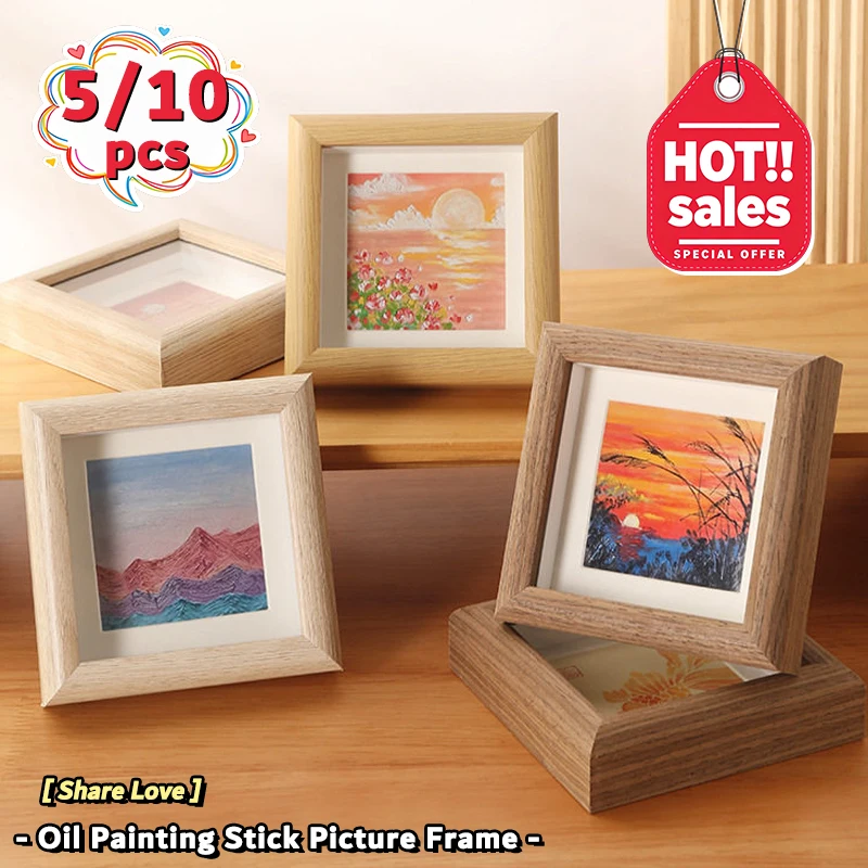 5/10PCS Mini Square Frame Oil Painting Stick Mounting Picture Frame Table Ornament Wooden DIY Frame Photo Frame Home Decor
