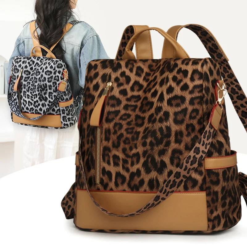 

Рюкзак большой емкости для женщин, женская мода, кожаный дорожный дизайнерский рюкзак с леопардовым принтом, женские сумки на плечо с кисточкой