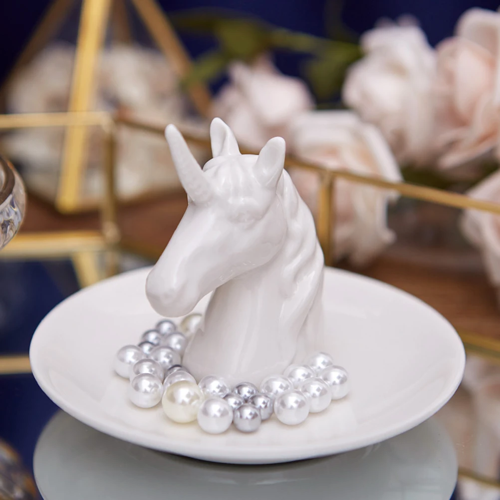 

Керамический поднос для ювелирных изделий с единорогом в скандинавском стиле, элегантный органайзер для ювелирных изделий для браслета, колец, сережек, ожерелья, украшения рабочего стола