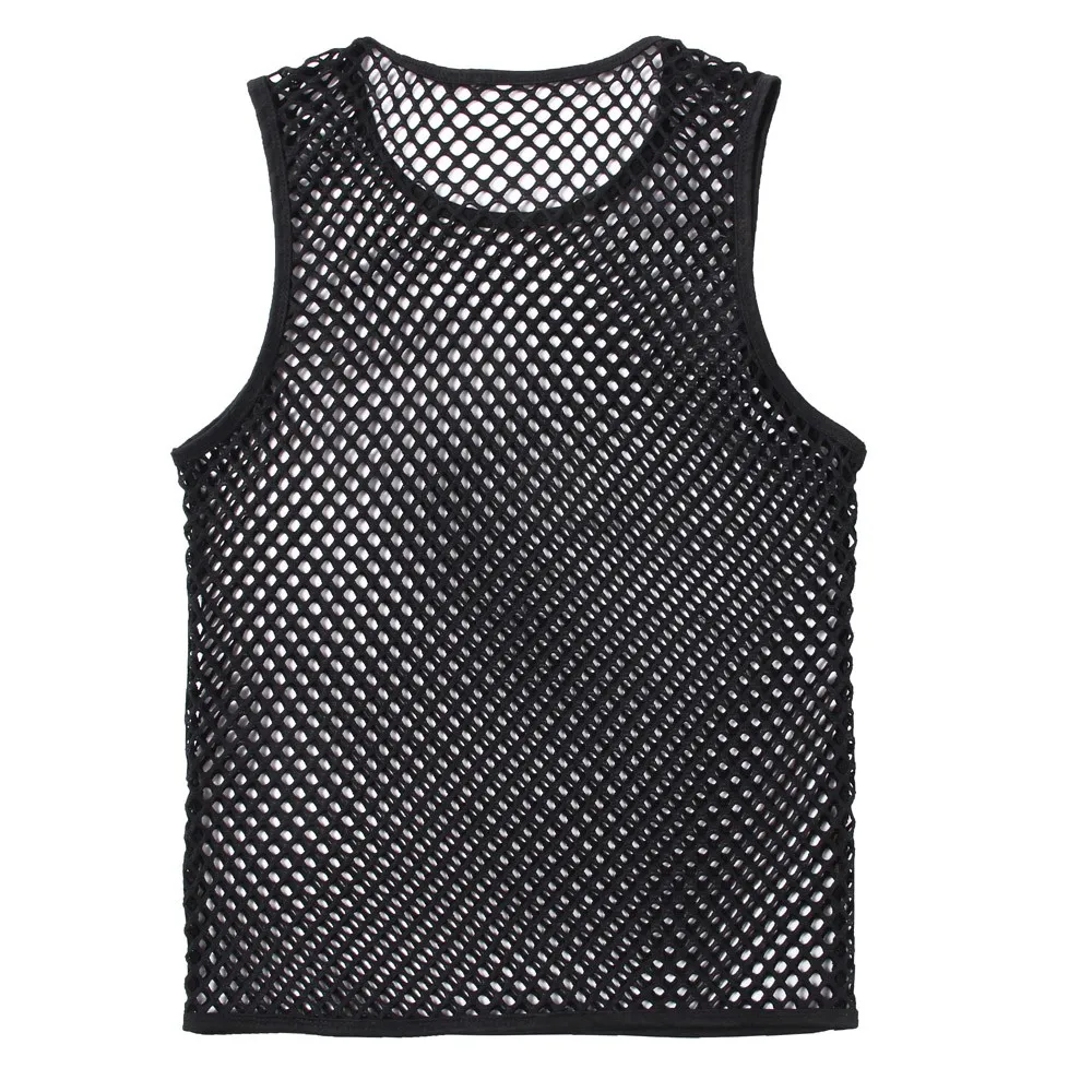 Mens Sexy Tank Top Transparent Mesh Undershirt Fishnet Vest String Sleeveless Shirts Male See Through Night Clubwear Slim Sport