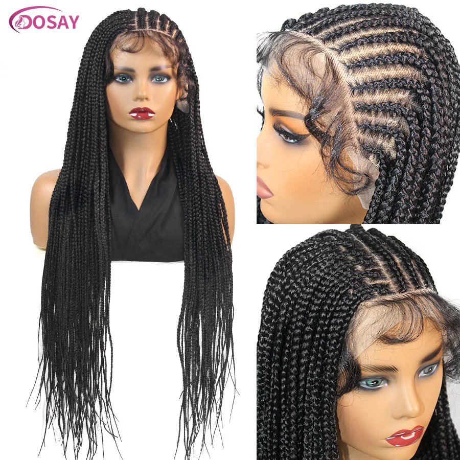 Fulani Knotless Box Cornrow Braids Wigs Synthetic Full Lace Frint Braided Wigs With Baby Hair Goddess Braids Wig For Black Women