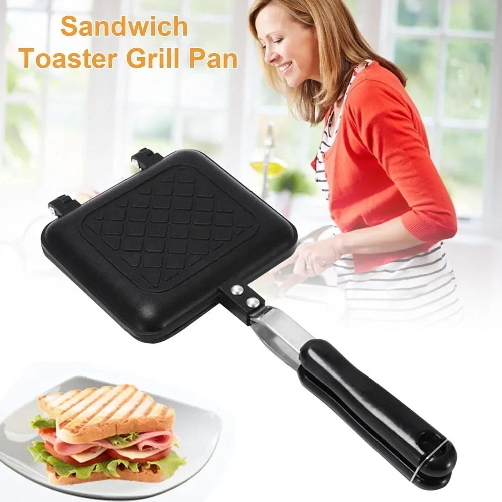 

Nonstick Grilled Sandwich Double Sided Frying Pan Sandwich Maker and Panini Maker Pan with Handle Aluminum Flip Pan Easy Cooking