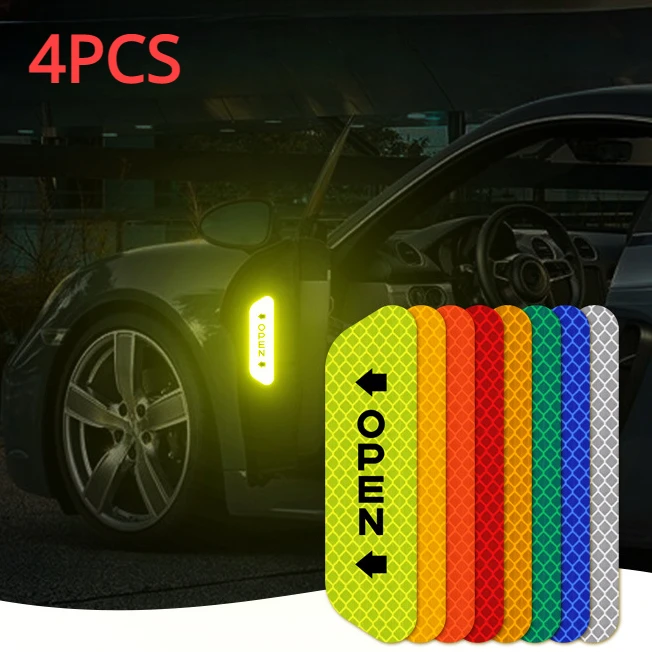 

4PCS Car OPEN Reflective Tapes Sticker Auto Door Warning Mark Notice CRV Reflector Strip Reflectant Luminous Reflex Safety