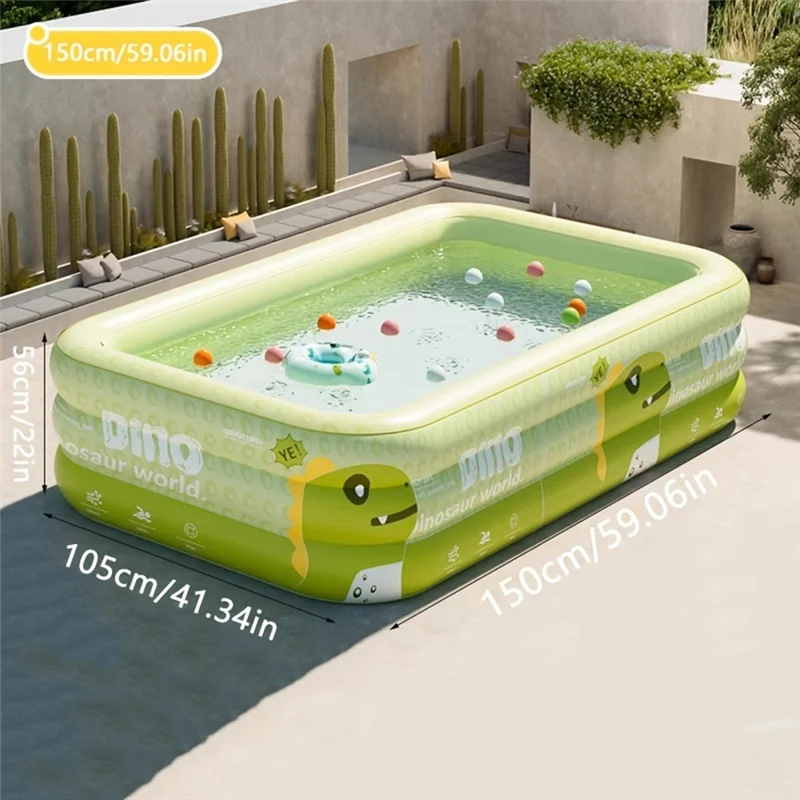 CYGJ-Kids Outdoor Play Pool Thickened PVC Inflatable Swimming Pool Baby Pool Folding Rectangular Shaped 1 Drain For Family Use