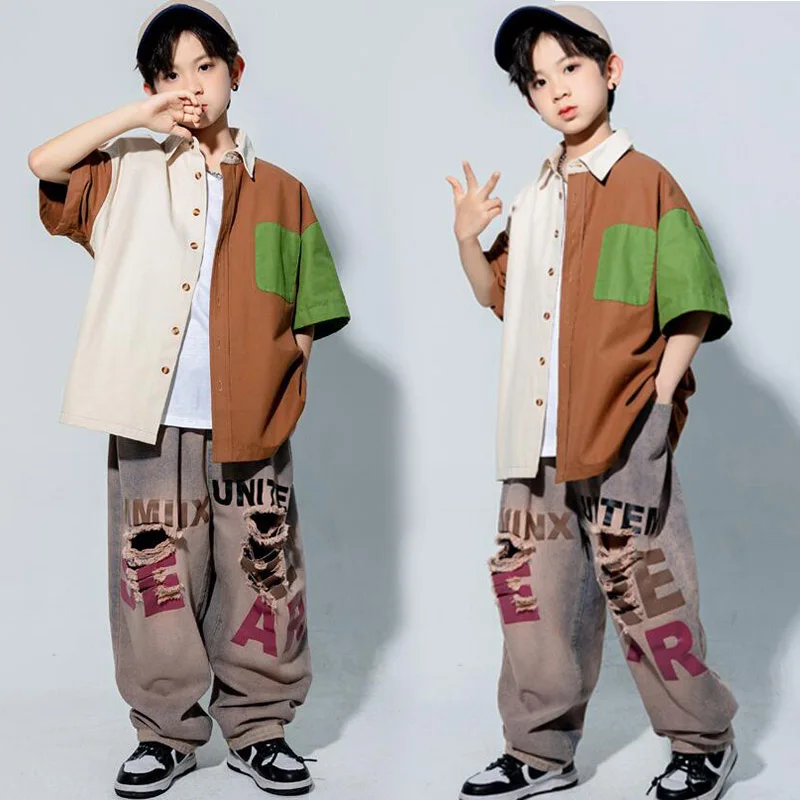 Kids Hip Hop Streetwear Clothing Graphic Tee Short Sleeve Shirt Casual Jogger Pants for Girl Boy Jazz Dance Costume Clothes