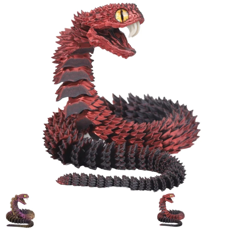 

3D print realistic snake joint movable viper statue animal model children's birthday gift novel toy model collection