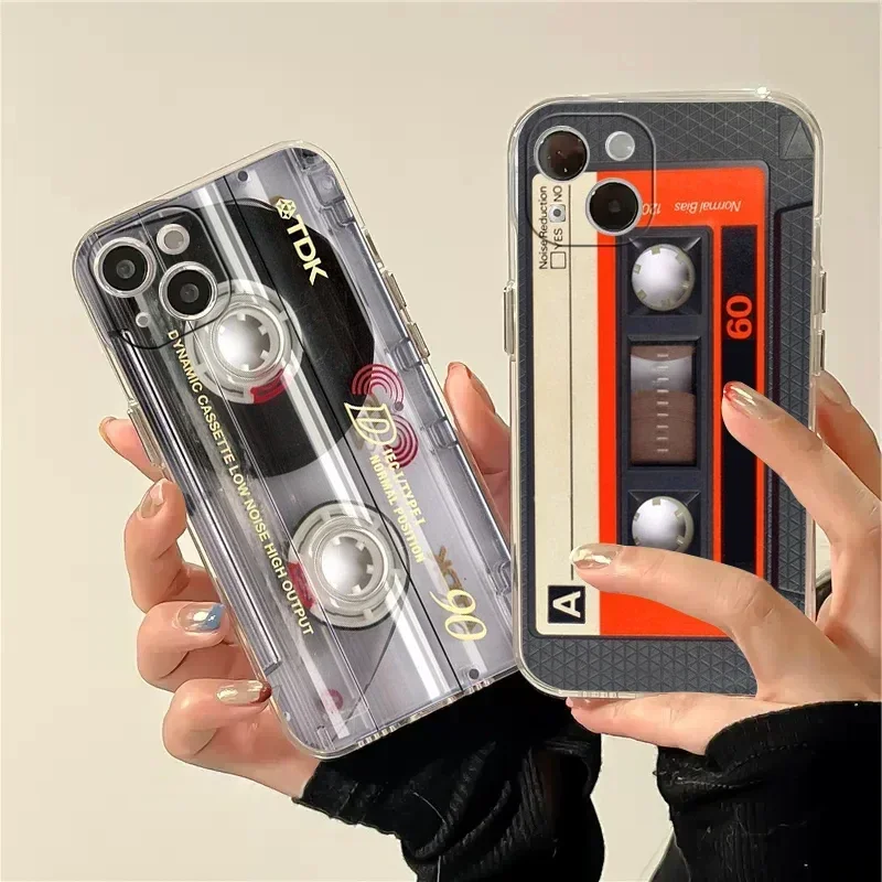 Phone Case for IPhone 16 15 14 13 12 11 Pro Max X XS MAX 7 8Plus SE Retro Vintage Old Cassette Tape Silicone TPU Soft Back Cover