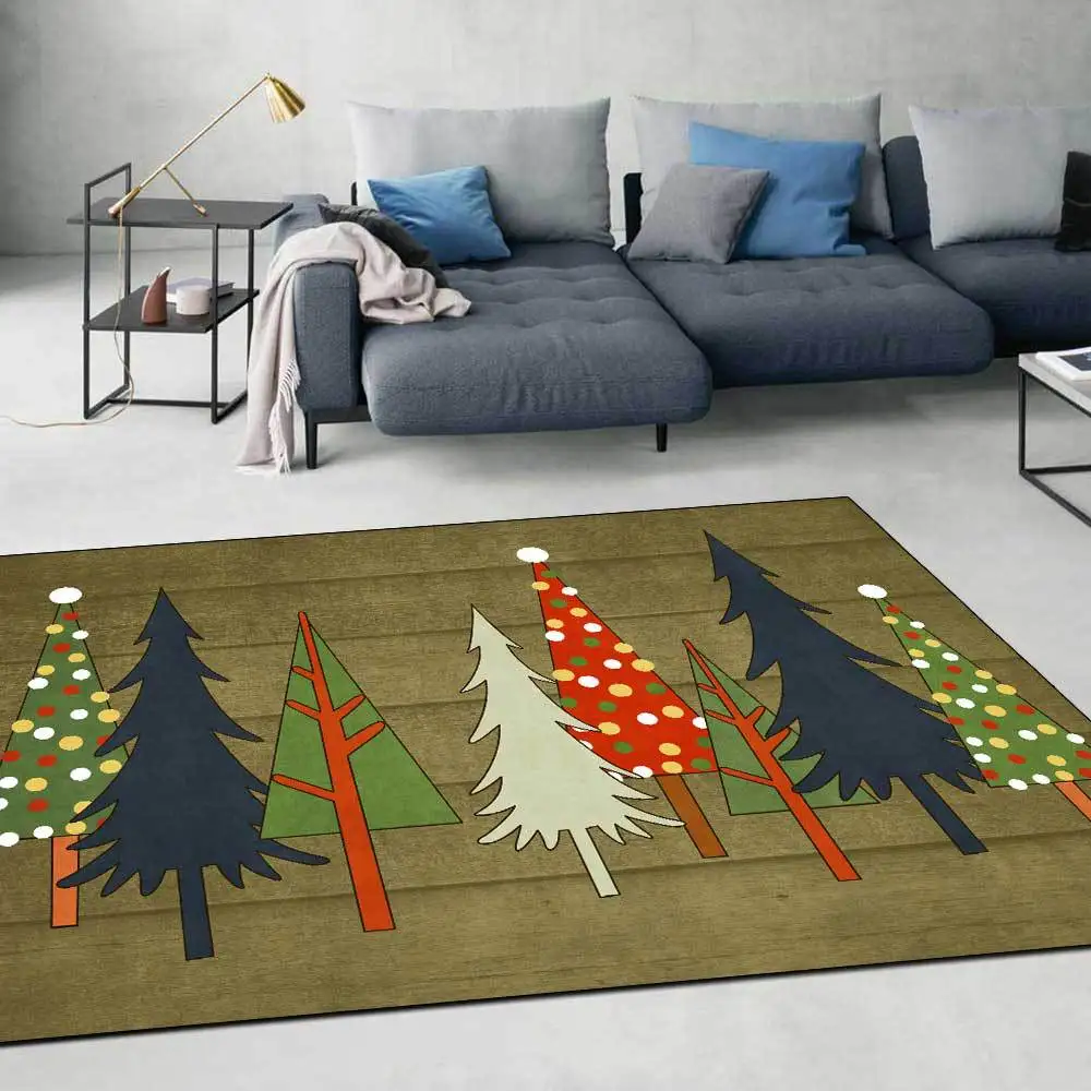 Bubble Kiss American Retro Christmas Tree Pattern Carpet Living Room Home Decoration Bedroom Bedside Carpet Non-slip Floor Mat