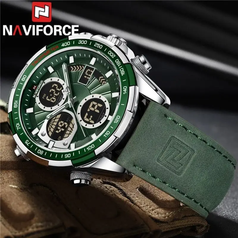 NAVIFORCE 9197 Quartz Watches Mens Luxury Sport Chronograph Waterproof Quartz Big Clock Digital Wristwatches Men Watch