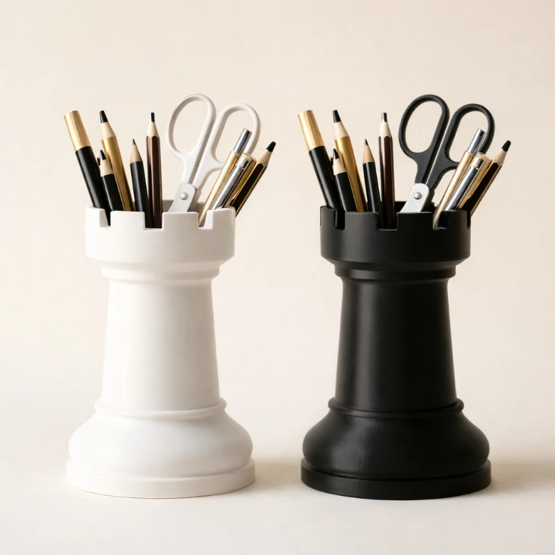 Porte-stylo créatif minimaliste en forme de pièce d'échecs : Organisateur de bureau multi-usage pour cosmétiques/fleurs. Cadeau pour la rentrée scolaire et la Saint-Valentin.