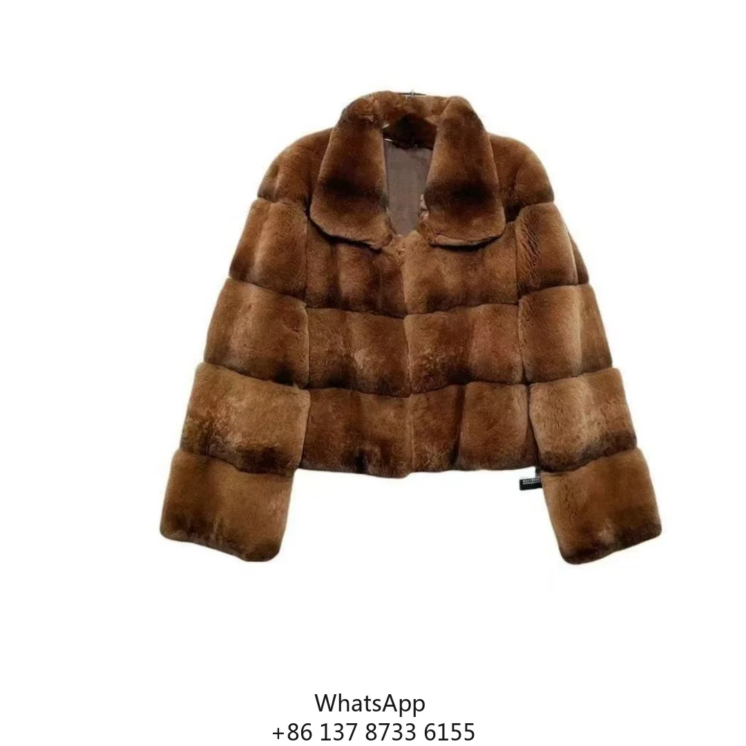 Women's Autumn Winter Casual Coat New Square Collar Imitation Violet Blue Chinchilla Rex Rabbit Fur Outerwear Fashionable