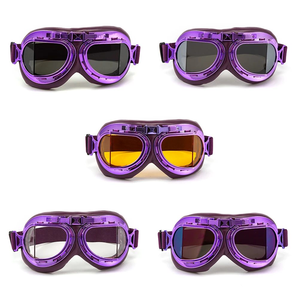 Moto Purple Goggles Glasses Vintage Pilot Goggles For Motorcycle Helmet Goggles