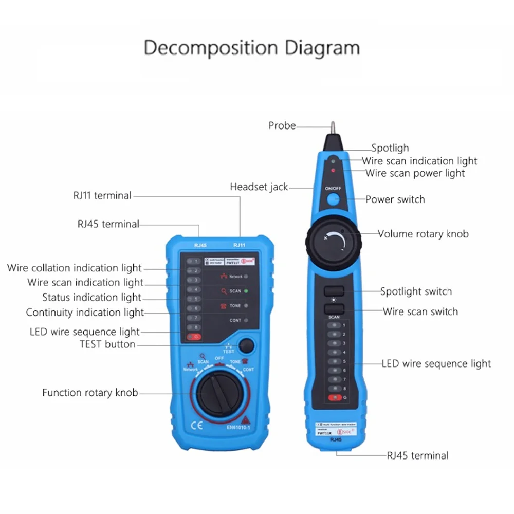 High Quality BSIDE FWT11 RJ11 RJ45 Cat5 Cat6 Telephone Wire Tracker Tracer Toner Ethernet LAN Network Cable tester Line Finder