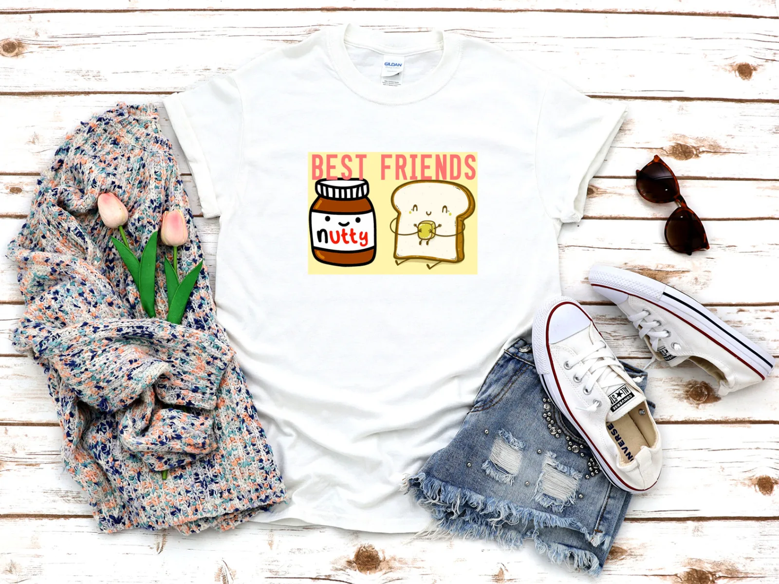 

Best Friends Nutella Butter Bread White Women's 3/4 Short Sleeve T Shirt K475