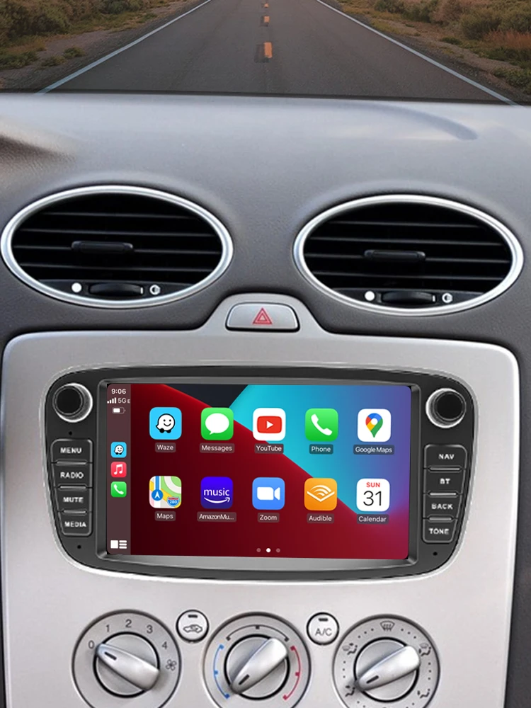 GEARELEC 2 Din Android 14 Autoradio Multimedia-Player GPS WiFi Carplay für Ford Focus 2 2008-2011 S-Max Mondeo Galaxy C-Max