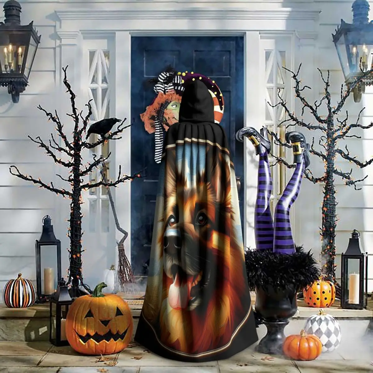 جميل الراعي الألماني طويل مقنعين عباءة الساحرة القرون الوسطى زي تأثيري كيب هالوين مصاص دماء الكبار للجنسين