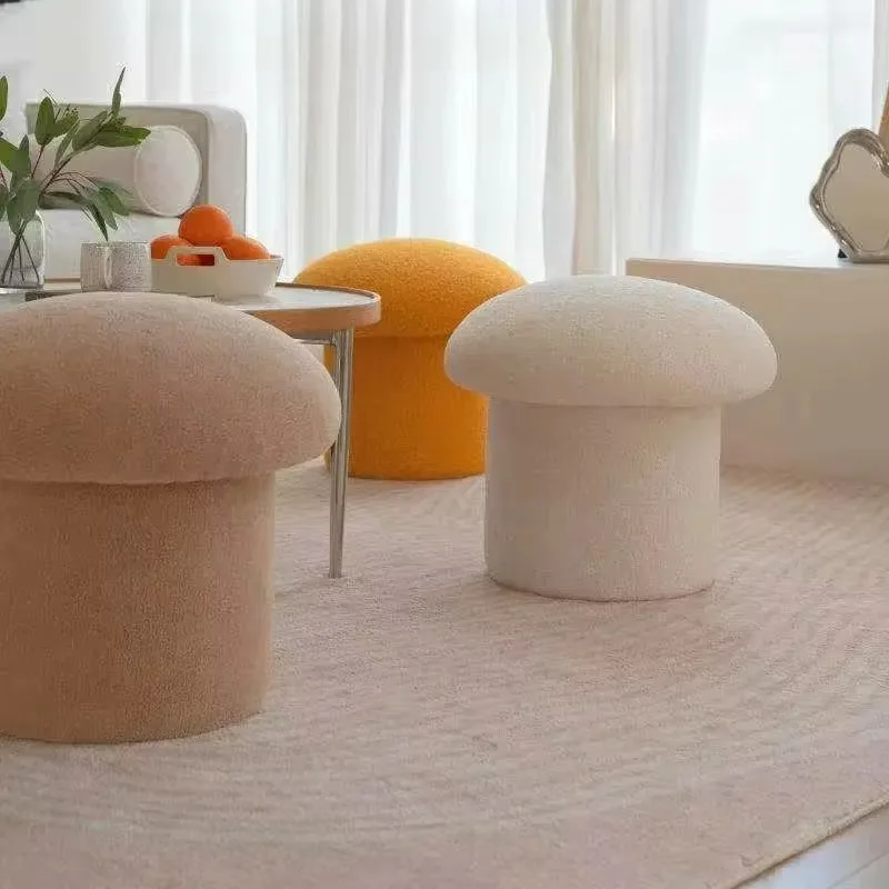 

Nordic Ottomans Lovely Mushroom Fabric Art Makeup Stool Bedroom Step Round Stools Bedroom Furniture Creativity Foot Stool Pouf