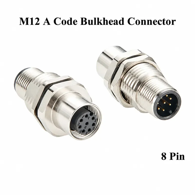 M12 A Code 8 Pin Male to Female Bulkhead Connector IP67 Panel Mount Sensor Feedthrough Adapter Industrial Circular Connector