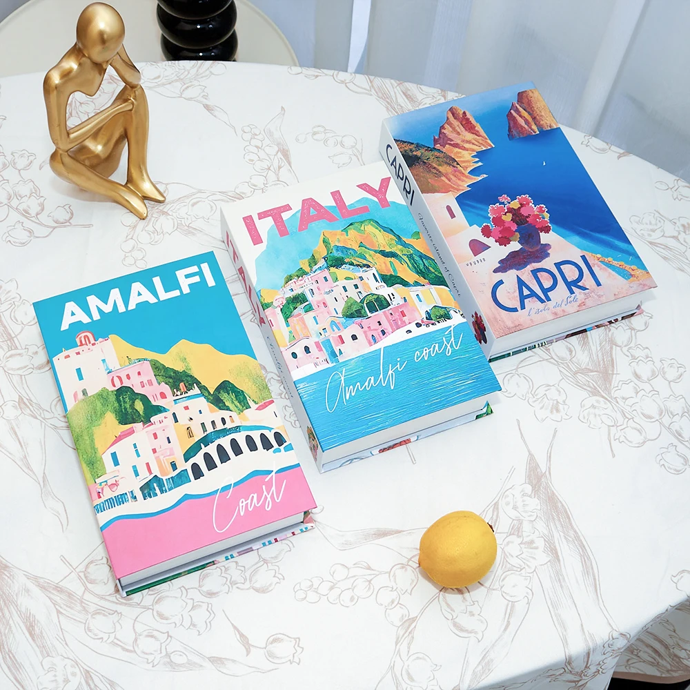 Colorful Travel Series Fake Book Boxs For Home Decor Coffee Table Ornaments Fashion Decoration Book for Living Room Amalfi Italy
