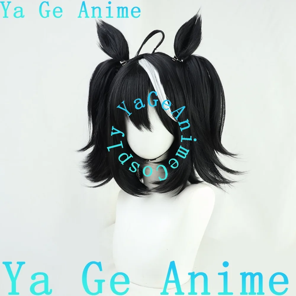 Wig Cosplay Uma Musume Pretty Derby Kitasan Hitam dengan Telinga Warna Senada, Rambut Sintetis untuk Anime, Game, Karnaval, dan Pesta