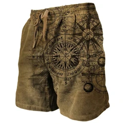 Men's Vintage Beach Shorts Classic Compass 3D Printed Street Hip Hop Men Women Short Pants Breathable Daily Holiday Ice Shorts