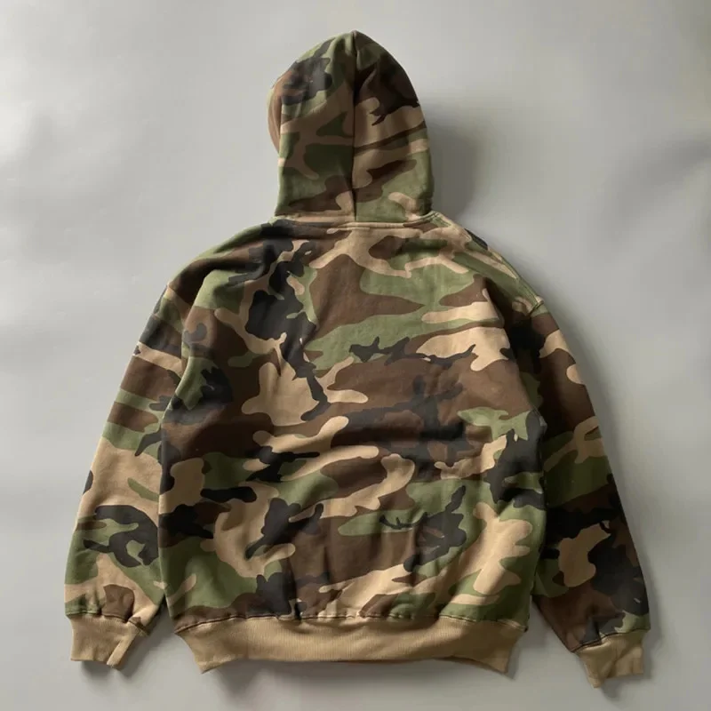 Heavyweight Plush Thick Hooded Camouflage Sweater Outdoor Trekking Camp Hiking Climbing Travel Mountain Warmth Loose Fit Jacket