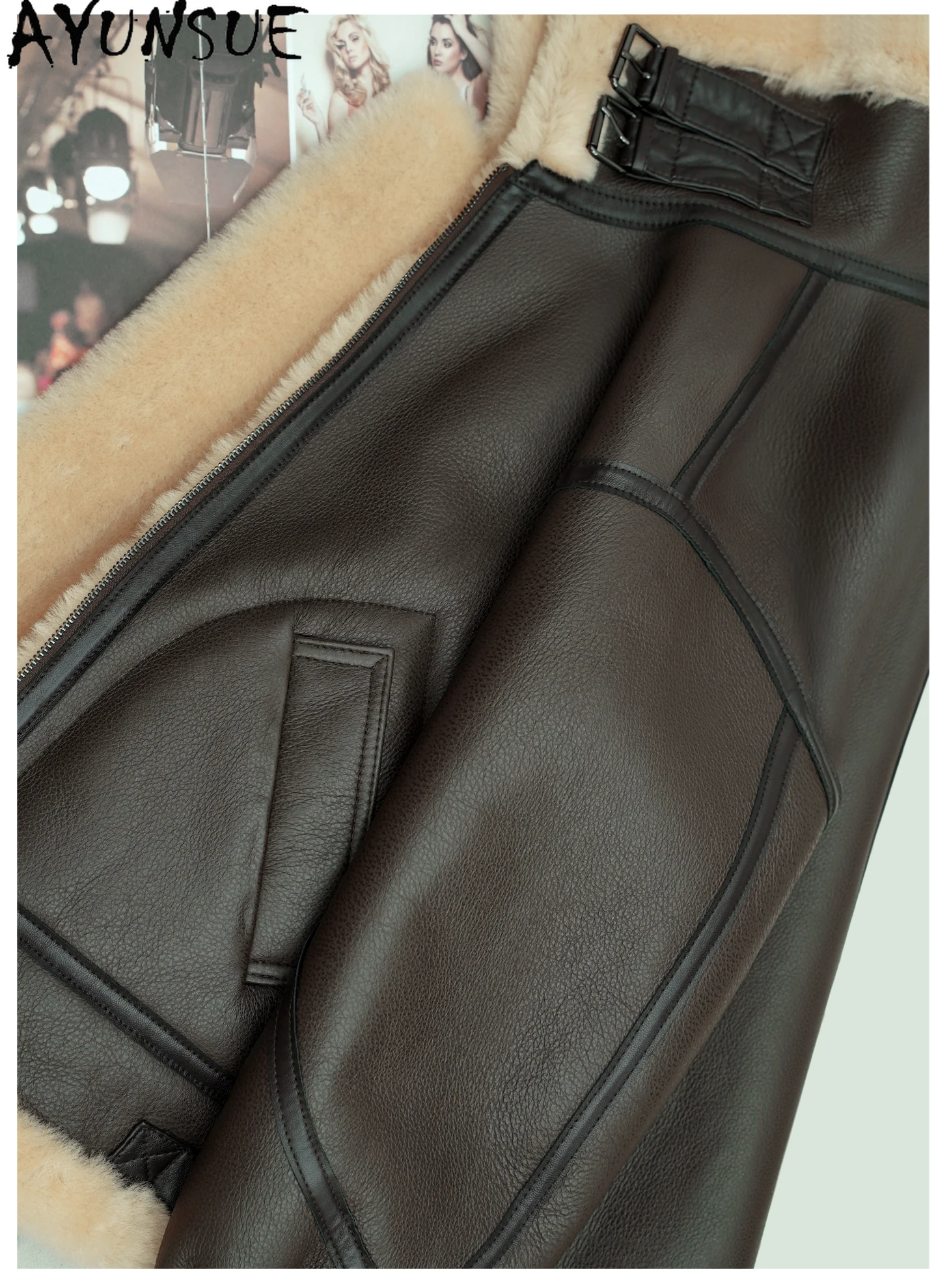 AYUNSUE 天然羊皮毛皮コート本革ジャケット女性 2025 暖かい冬服女性バイクジャケット Шуба Женская