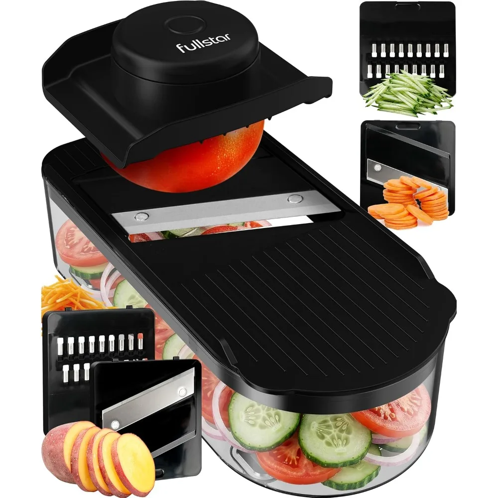 Cortador de Verduras Multifuncional con Pelador de Juliana para Cocina, Crea Fácilmente Rebanadas Perfectas, Rallados y Papas Fritas, Cuchillas Profesionales de Acero Inoxidable para Patatas, Tomates, Pepinos, Zanahorias y Cebollas