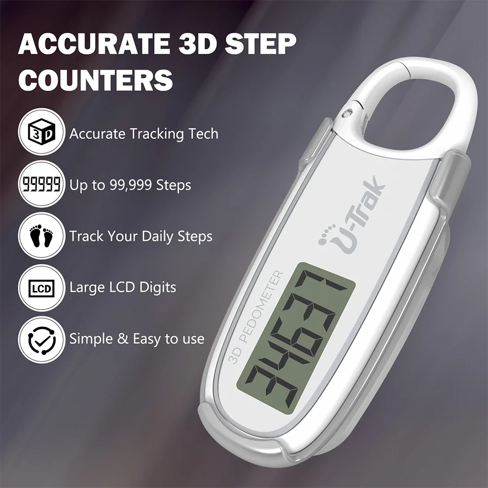 Walking 3D Pedometer Step Counter LCD Display Electronic Pedometer with Carabiner Clip-On Pedometer  Adults  Seniors Dog