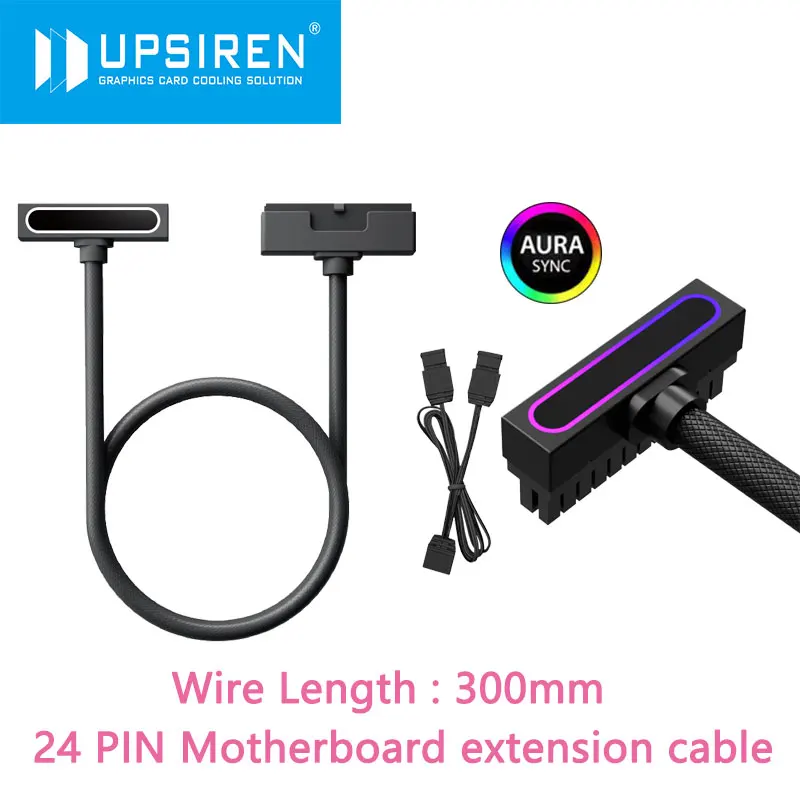 UPSIREN ATX 24PIN Extension Cable, ARGB PC Cable with 5V 3Pin,18AWG 90 Degree Right-Angle Design Male-to-Female Connectors