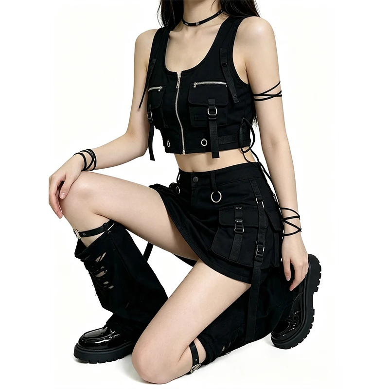 Women Flared Leg Warmers Black Punk Gothic Ripped Leg Covers With Detachable Metal Buckle Strap Streetwear Cosplay Accessories