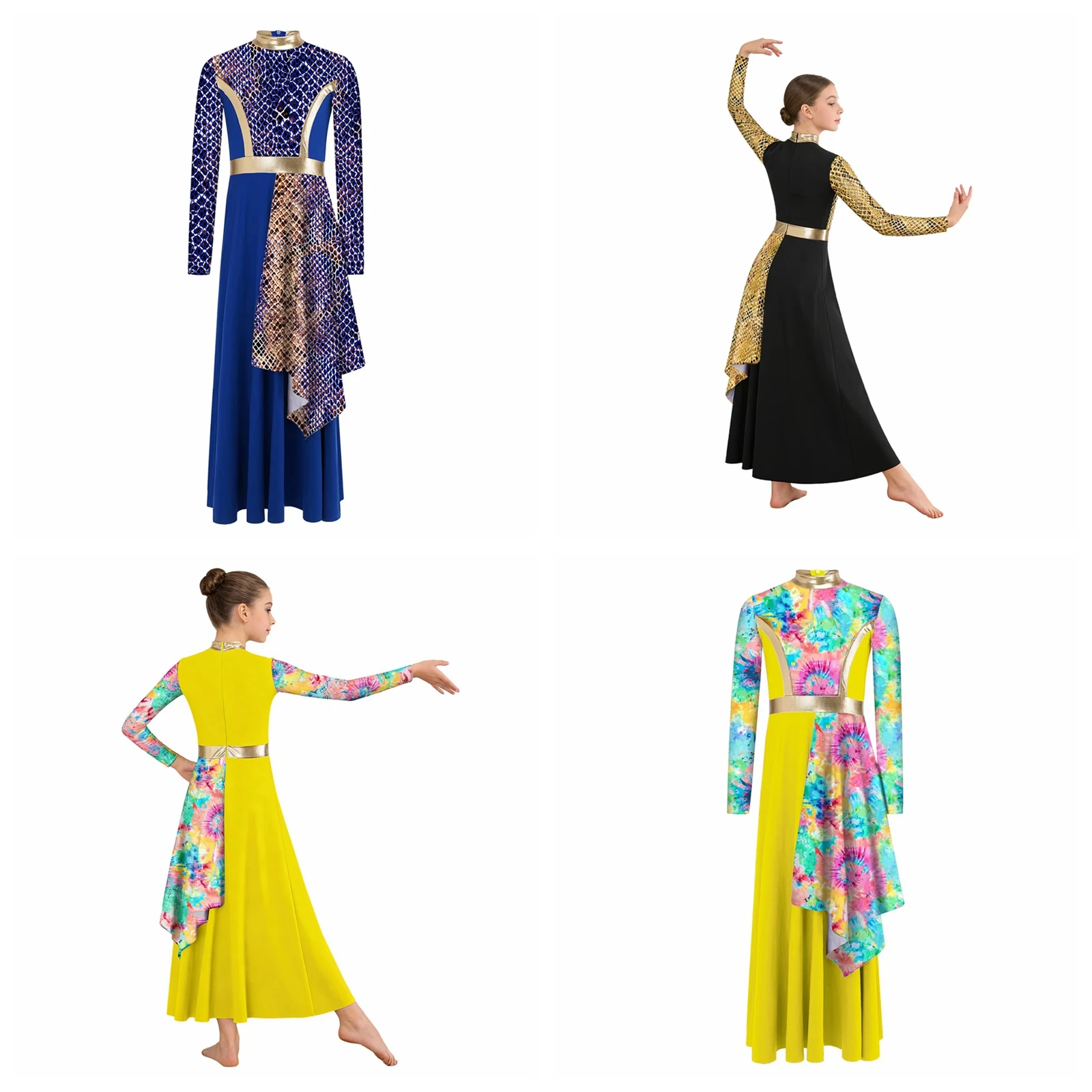 

Детское платье для литургических танцев с высоким воротником и принтом, с длинным рукавом, для девочек, для богослужений и праздничных мероприятий