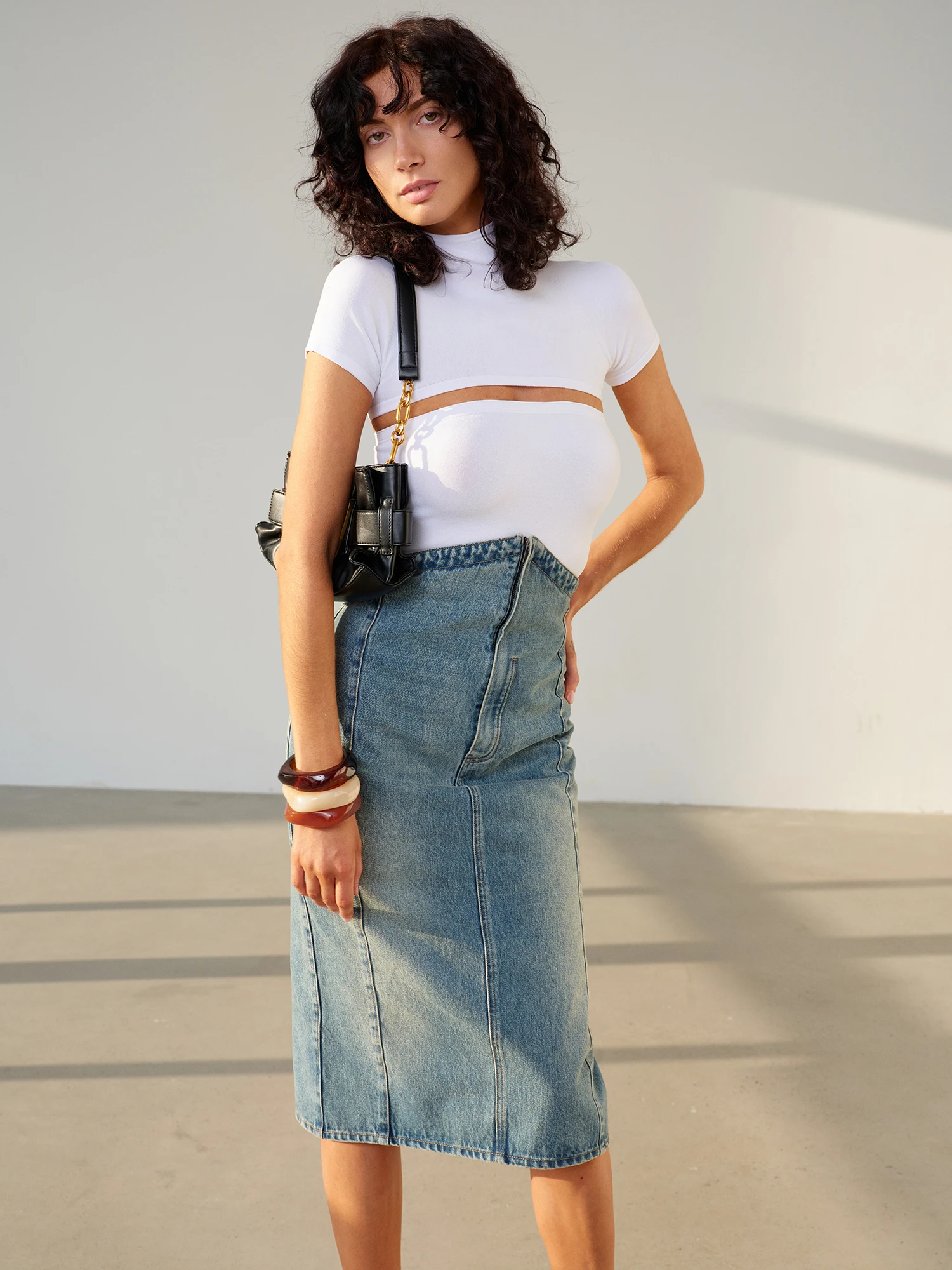 

Парижская винтажная джинсовая юбка миди с высокой талией, женская, новый стиль, выцветшая, с эффектом потертости, на молнии, А-силуэт, повседневная, из хлопковой ткани