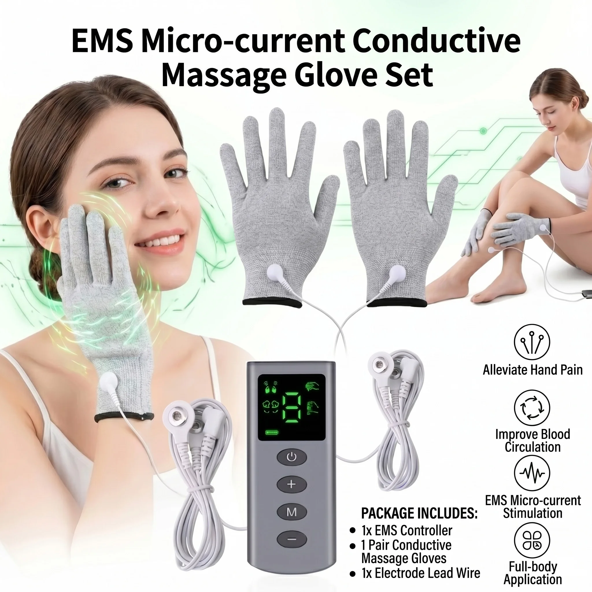 Gants de massage TENS EMS, stimulateur musculaire de la paume à 4 modes, physiothérapie portable, gants de massage manuels pour soulager la douleur, 9 niveaux