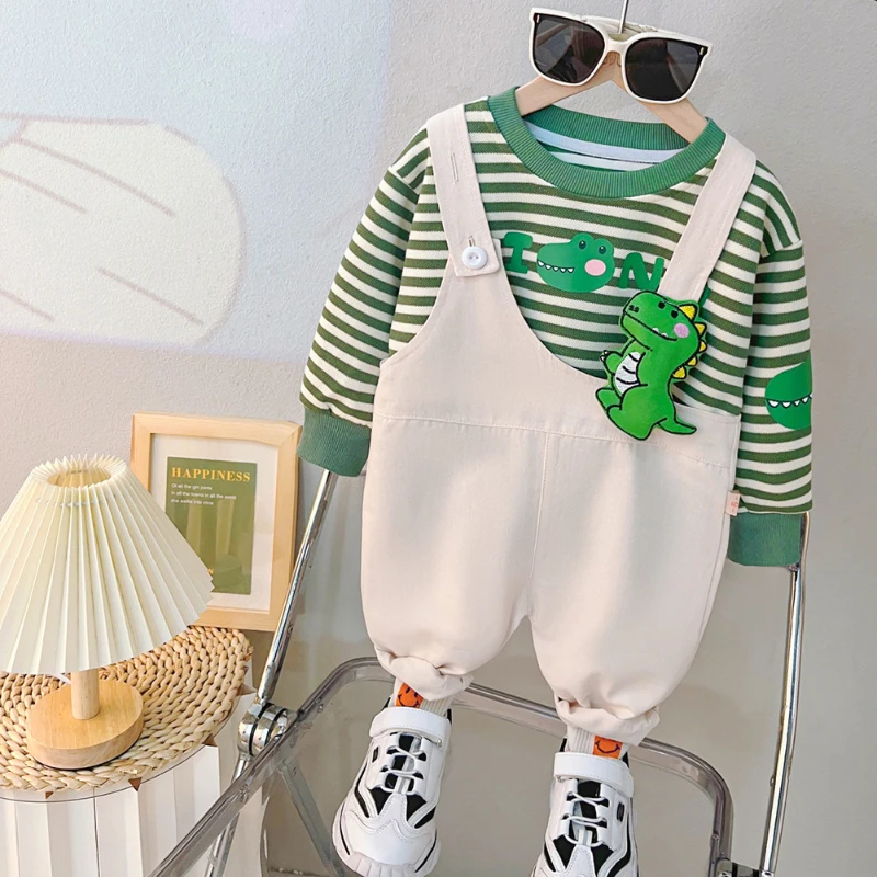 New Autumn Baby Girls Clothes Set Children Boys Striped T-Shirt Overall 2Pcs/Set Kids Clothing Infant Costume Toddler Tracksuits