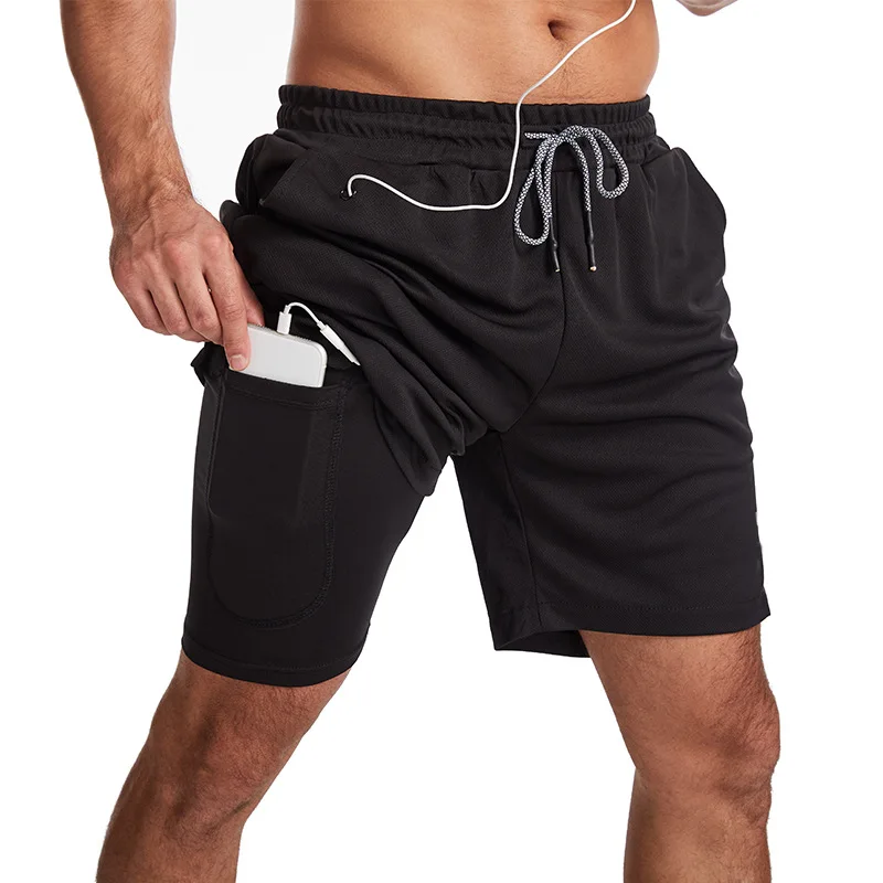 GITF Men's 2-in-1 Fitness Running 7-inch Shorts Quick Drying Training Fitness Shorts Training Slow Running Fitness Gym Shorts