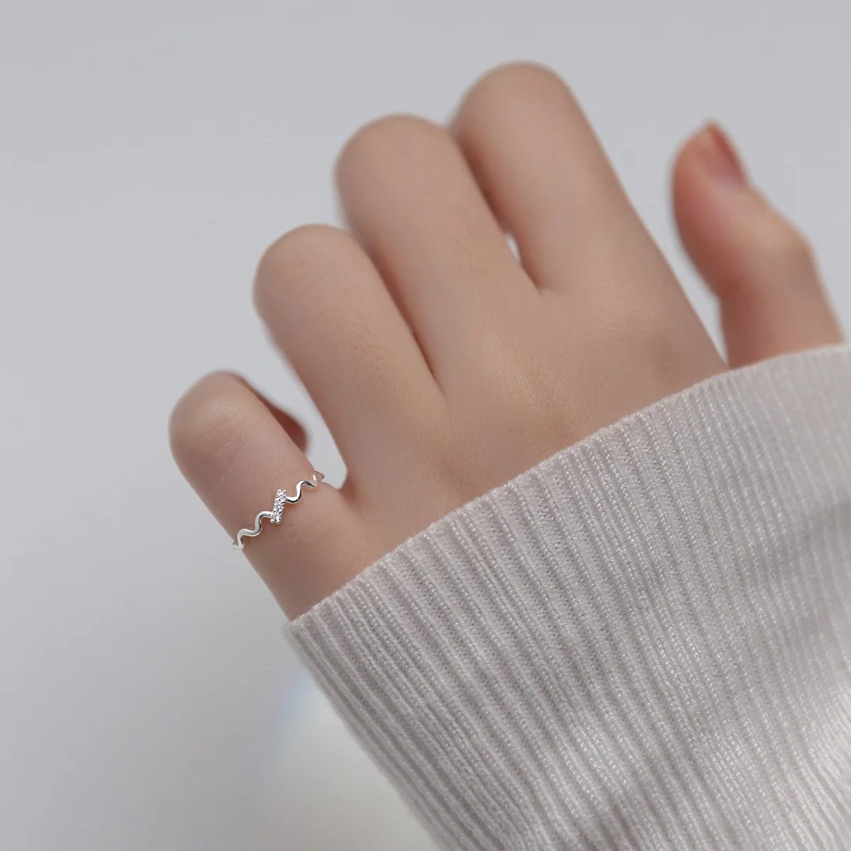 RYJU-anillo ajustable de Plata de Ley 925 con ondas de circón para mujer, joyería romántica, accesorios minimalistas, regalo de fiesta