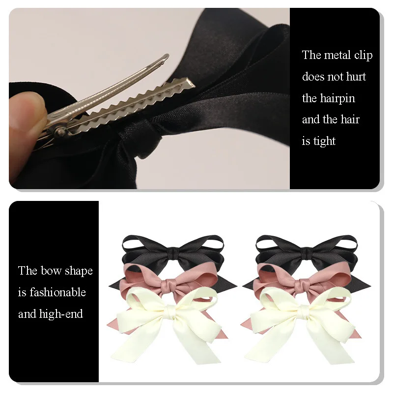 

Elegant Hair Bow Clip 1-Piece Korean Style Snap Clip for Women Daily Use Non-Damage Hairpin Black Pink Cream