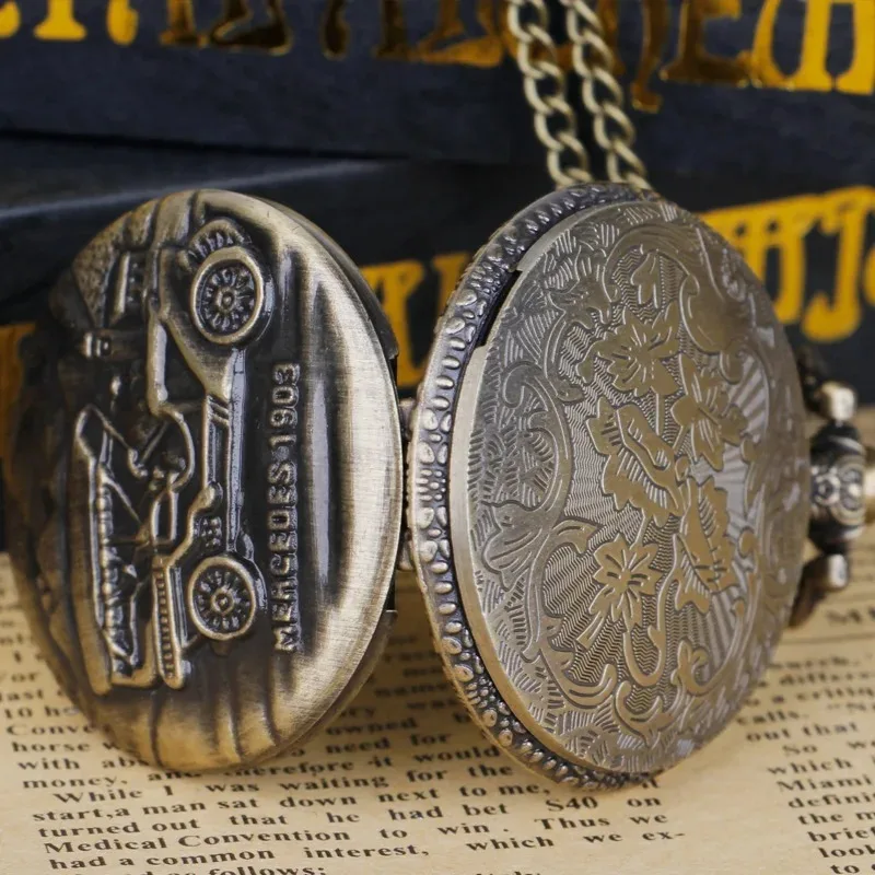 빈티지 1903 텐트 자동차 패턴 석영 주머니 시계 목걸이 디지털 펜던트 체인 여성을위한 독특한 시계 쥬얼리 선물 남성