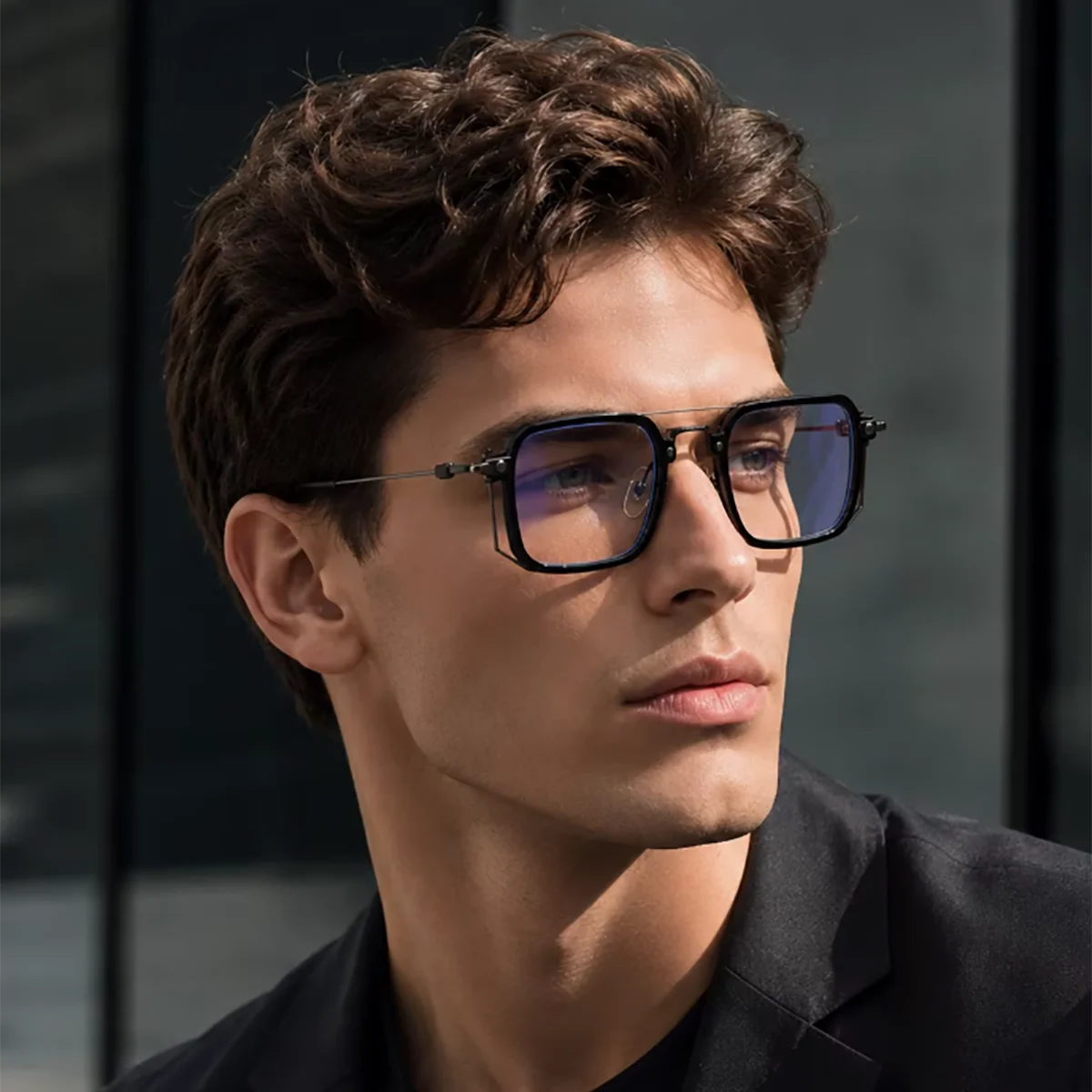 1pc Vintage Double Layer Square Blue Light Blocking Glasses Retro Metal Frame Eyeglasses for  Men Women Office Street Daily Wear