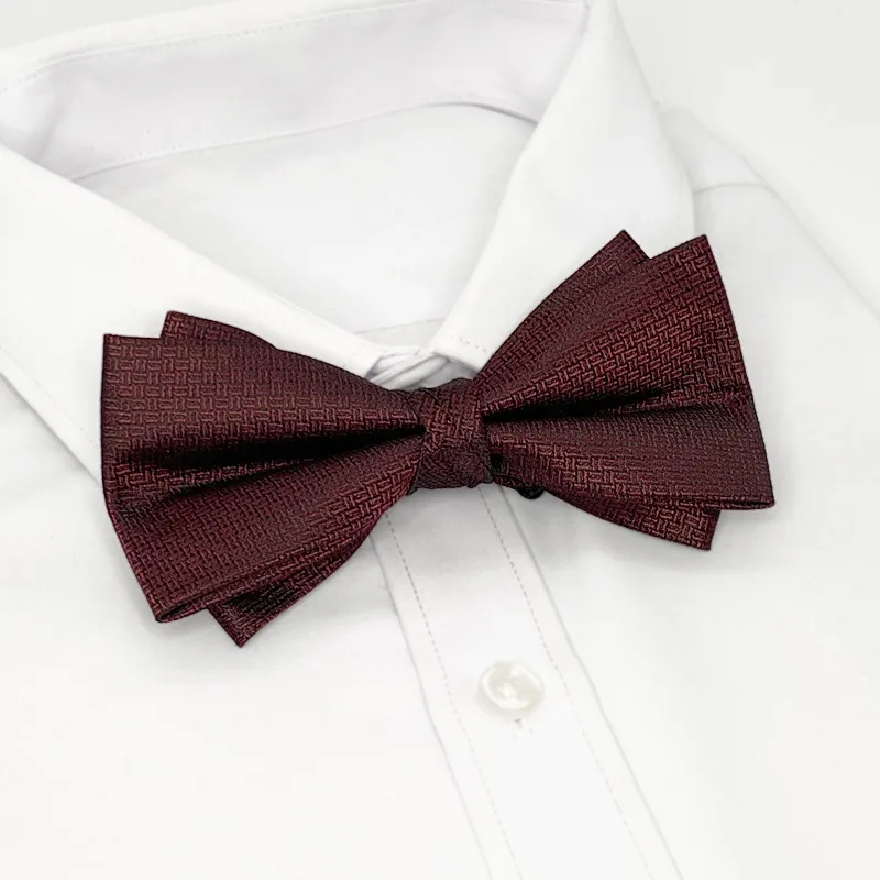 2024 Solid Color Brown Green Bowtie For Men British Style Double-layered Bowknot Wedding Party Tuxedo Butterfly Polyester Cravat