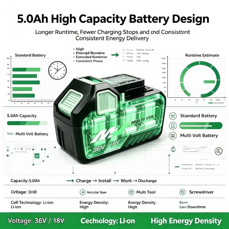 HITACHI 18V Lithium Battery BSL1830 8.0Ah Li-ion Replacement Battery Compatible With HITACHI  Drill Saw Grinder Home Garden DIY