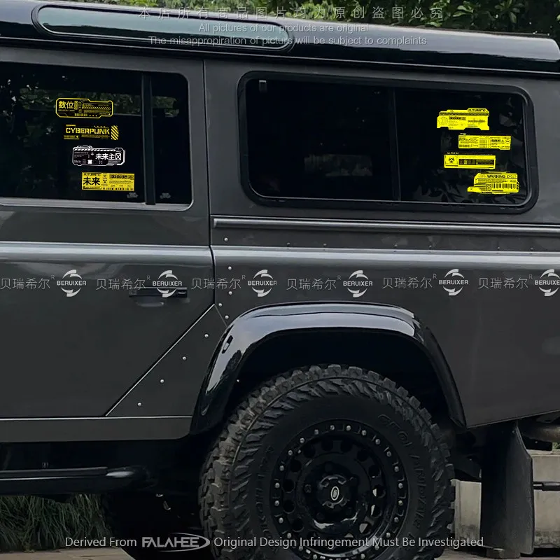 Cyberpunk Mechanical English Warning Car Sticker Reflective Label Vinyl Decal Off Road Body Glass Decoration Luggage Box Sticker